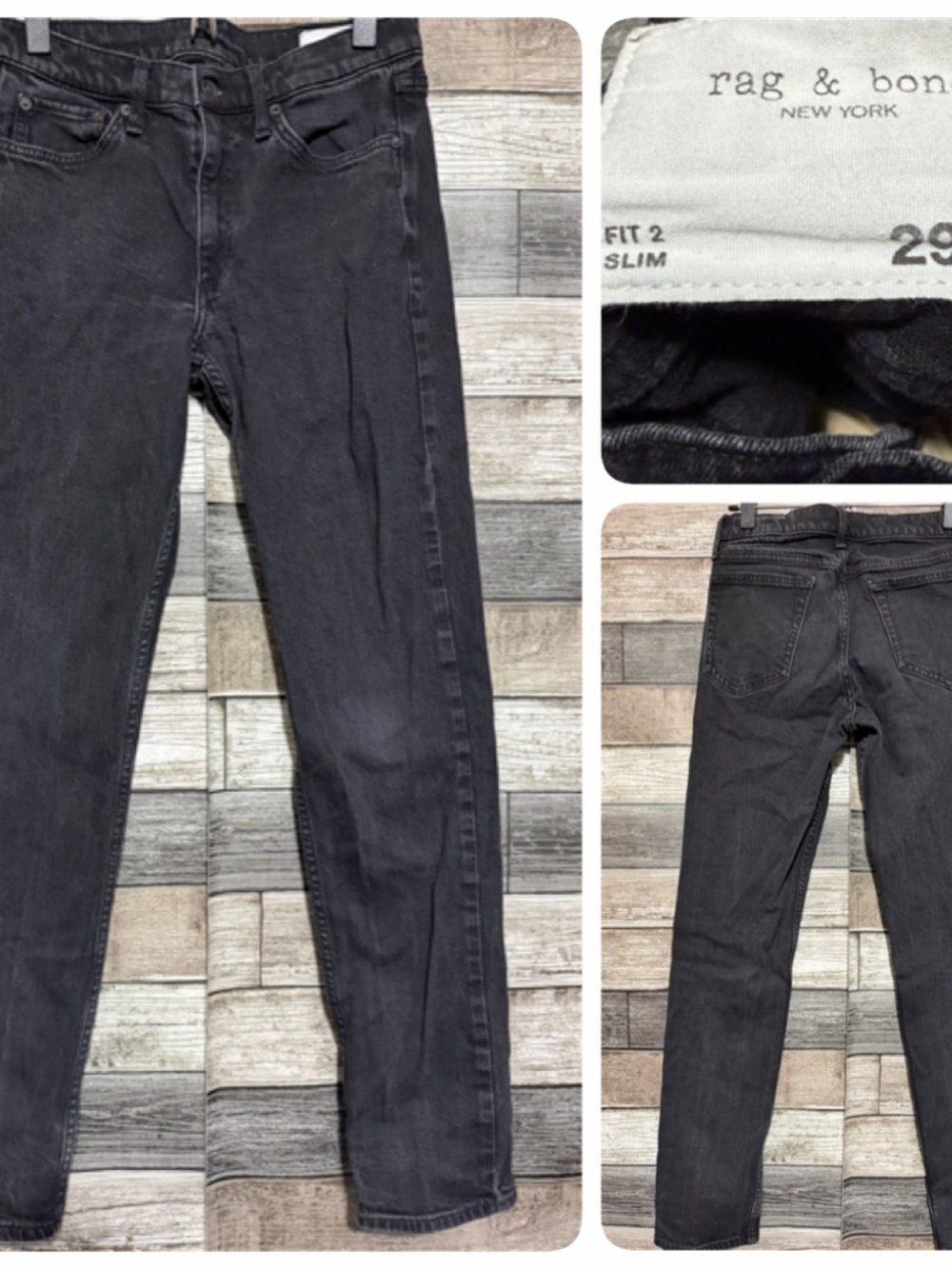 Rag & Bone Fit 2 Slim Jeans Men’s 29x32 Black Denim Stretch